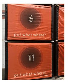 Rent What Drapery Collection orange and black storage containers shown at put what where